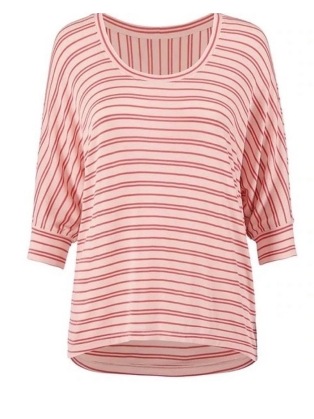 CAbi Tickle Tee Pink Relaxed 3/4 Sleeve Striped Tee - Women's XS - Picture 3 of 5